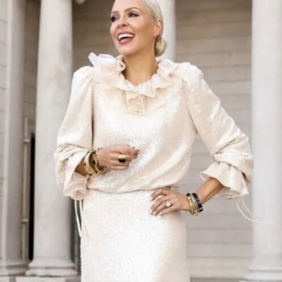 Antonio Melani x Nicola Bathie Champagne Gold Sequin Shelby Blouse - Picture 3 of 14